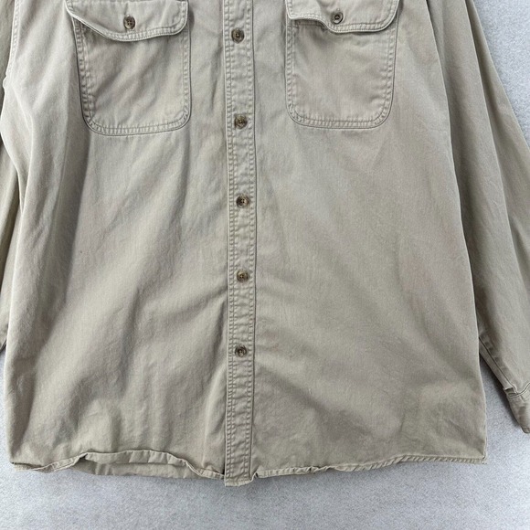 VTG 90s Wrangler Rugged Wear Shirt Mens 2XT Beige Denim Collar Elbow Patches - Picture 4 of 13